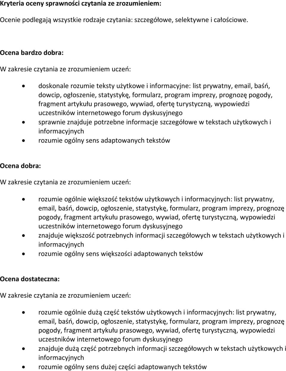 imprezy, prognozę pogody, fragment artykułu prasowego, wywiad, ofertę turystyczną, wypowiedzi uczestników internetowego forum dyskusyjnego sprawnie znajduje potrzebne informacje szczegółowe w