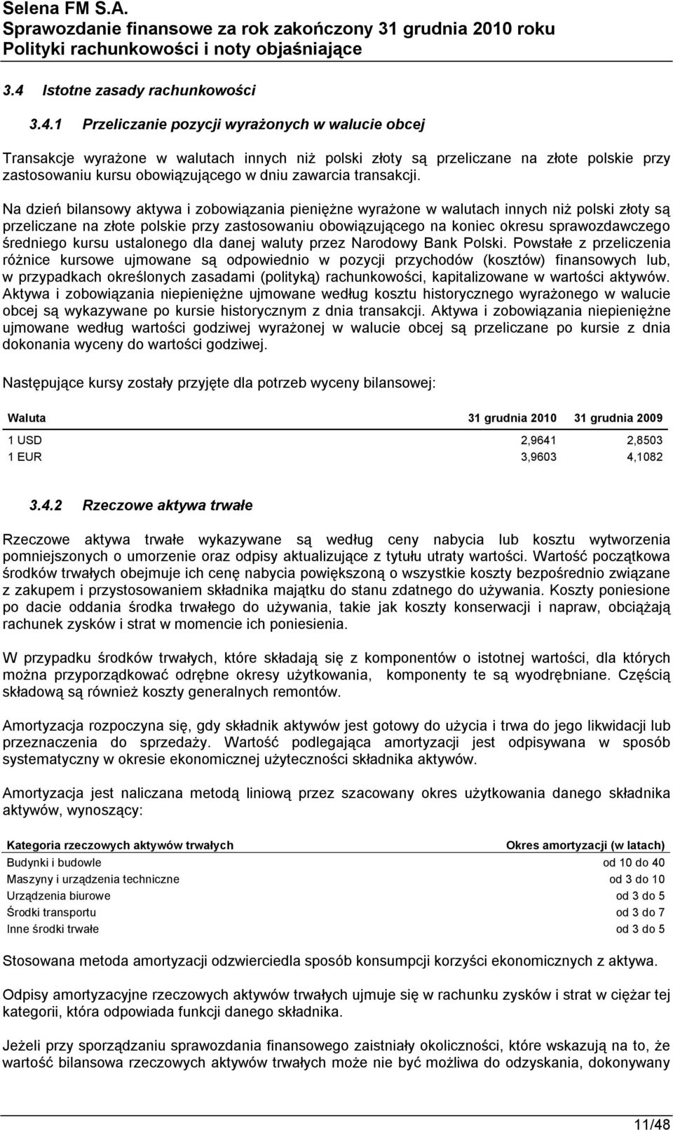 Na dzień bilansowy aktywa i zobowiązania pieniężne wyrażone w walutach innych niż polski złoty są przeliczane na złote polskie przy zastosowaniu obowiązującego na koniec okresu sprawozdawczego
