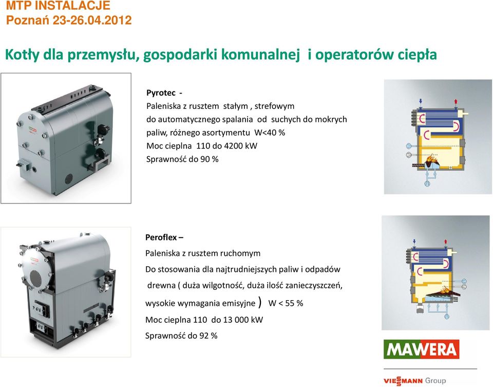 do 90 % Peroflex Paleniska z rusztem ruchomym Do stosowania dla najtrudniejszych paliw i odpadów drewna ( duża