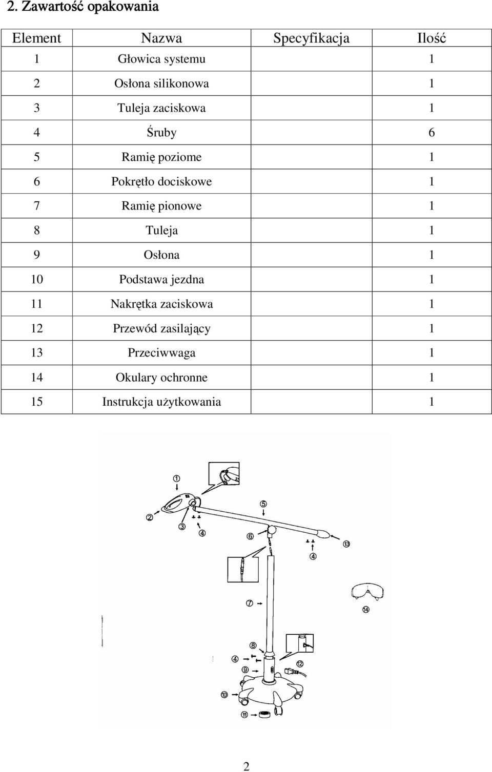 Ramię pionowe 1 8 Tuleja 1 9 Osłona 1 10 Podstawa jezdna 1 11 Nakrętka zaciskowa 1 12