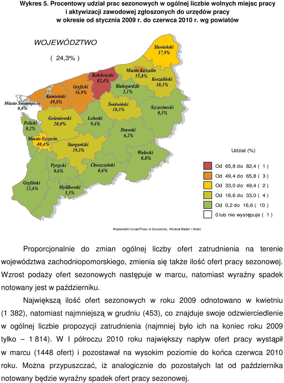Szczecinie, Wydział Badań i Analiz Proporcjonalnie do zmian ogólnej liczby ofert zatrudnienia na terenie województwa zachodniopomorskiego, zmienia się także ilość ofert pracy sezonowej.