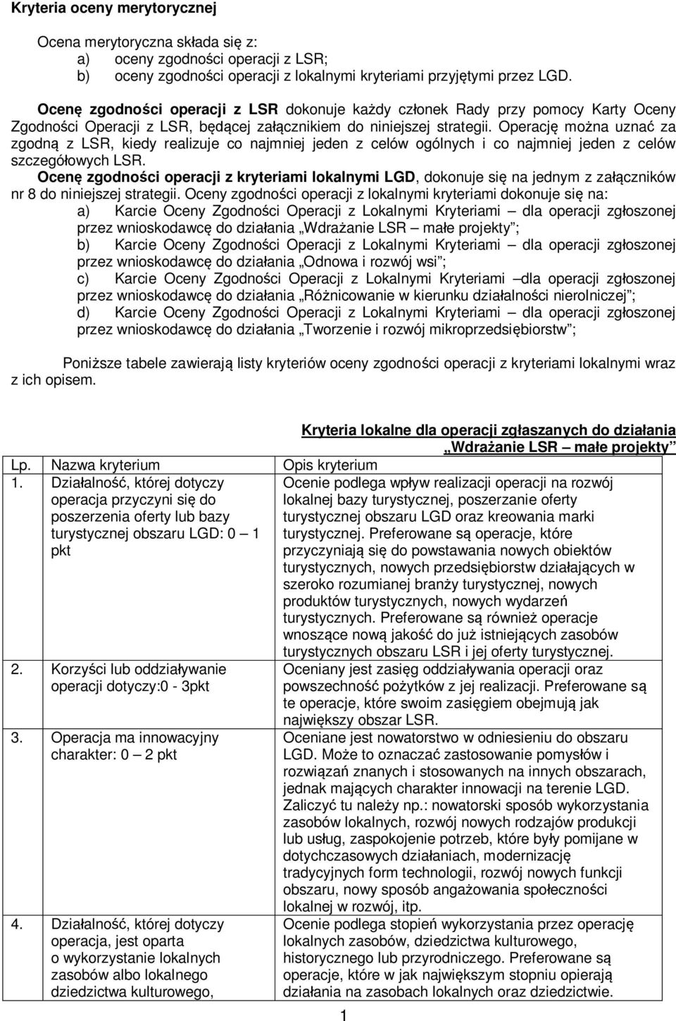 Operacj mo na uzna za zgodn z LSR, kiedy realizuje co najmniej jeden z celów ogólnych i co najmniej jeden z celów szczegó owych LSR.