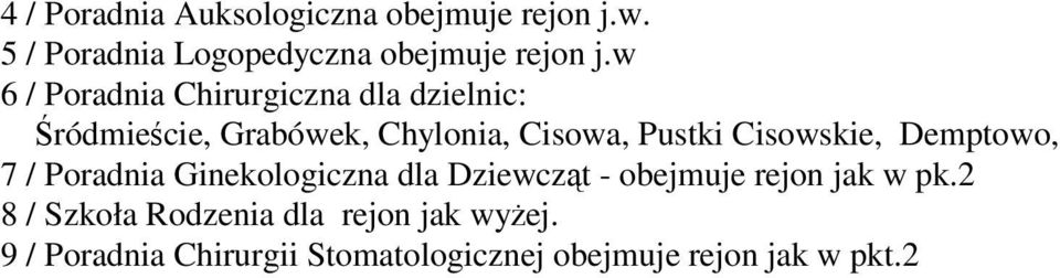 Cisowskie, Demptowo, 7 / Poradnia Ginekologiczna dla Dziewcząt - obejmuje rejon jak w pk.