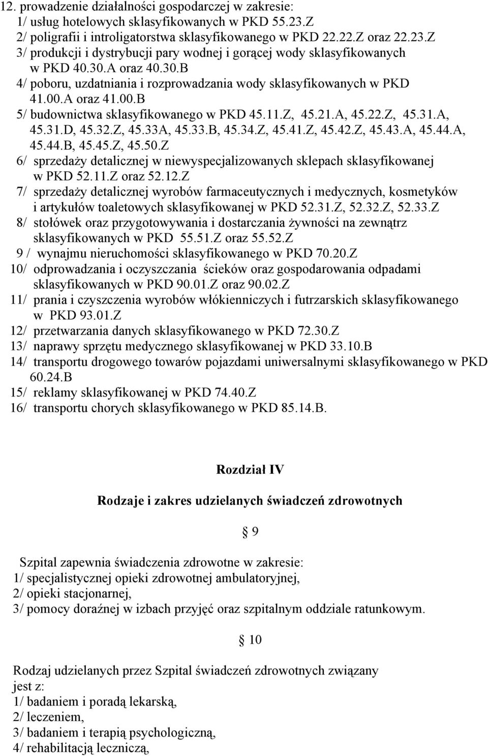 Z, 45.33A, 45.33.B, 45.34.Z, 45.41.Z, 45.42.Z, 45.43.A, 45.44.A, 45.44.B, 45.45.Z, 45.50.Z 6/ sprzedaży detalicznej w niewyspecjalizowanych sklepach sklasyfikowanej w PKD 52.11.Z oraz 52.12.