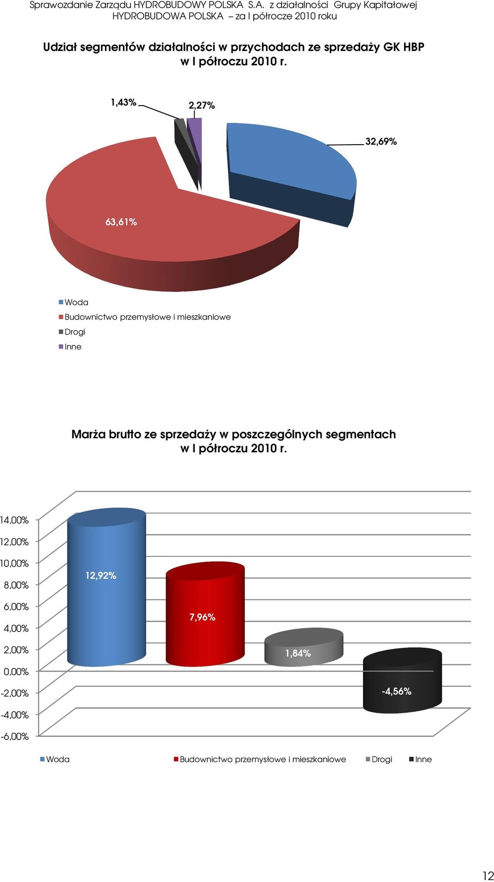 sprzedaży w poszczególnych segmentach w I półroczu 2010 r.