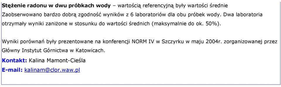 Dwa laboratoria otrzymały wyniki zaniżone w stosunku do wartości średnich (maksymalnie do ok. 50%).