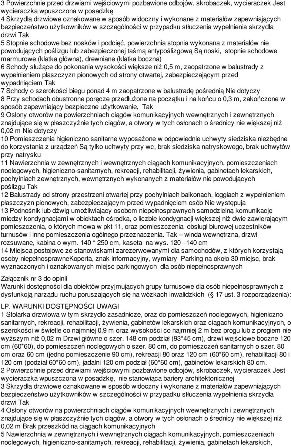 nie powodujących poślizgu lub zabezpieczonej taśmą antypoślizgową Są noski, stopnie schodowe marmurowe (klatka główna), drewniane (klatka boczna) 6 Schody służące do pokonania wysokości większe niż