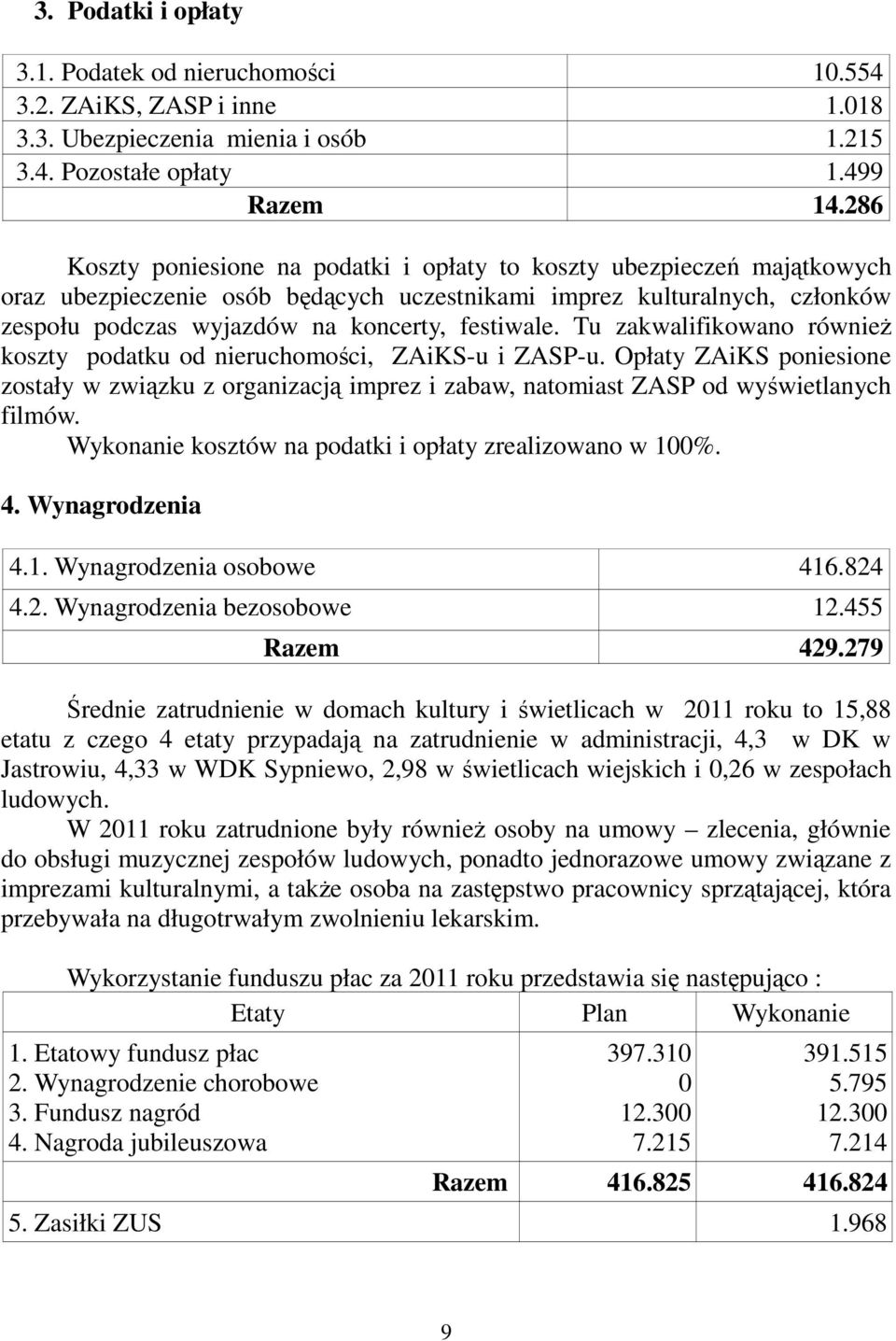 Tu zakwalifikowano równieŝ koszty podatku od nieruchomości, ZAiKS-u i ZASP-u. Opłaty ZAiKS poniesione zostały w związku z organizacją imprez i zabaw, natomiast ZASP od wyświetlanych filmów.