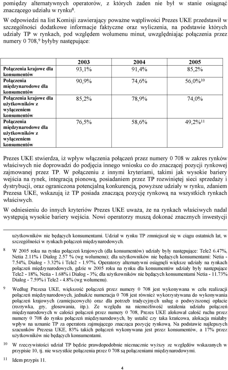 względem wolumenu minut, uwzględniając połączenia przez numery 0 708, 9 byłyby następujące: Połączenia krajowe dla Połączenia międzynarodowe dla Połączenia krajowe dla użytkowników z wyłączeniem