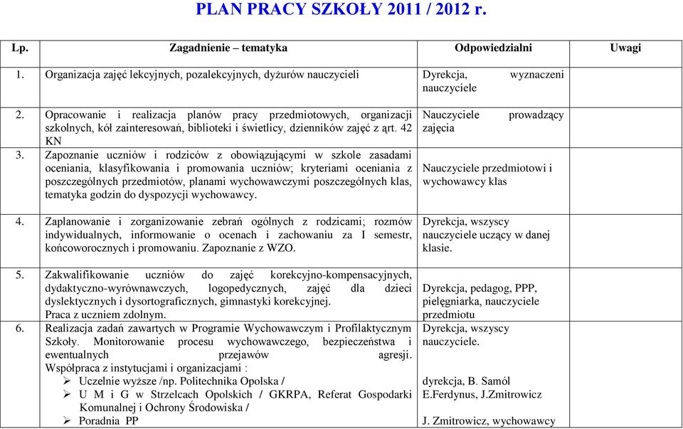 Zapoznanie uczniów i rodziców z obowiązującymi w szkole zasadami oceniania, klasyfikowania i promowania uczniów; kryteriami oceniania z poszczególnych przedmiotów, planami wychowawczymi