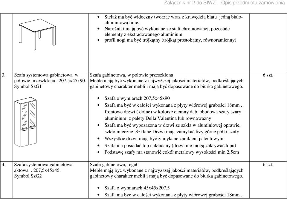 Szafa systemowa gabinetowa w połowie przeszklona. 207,5x45x90. Symbol SzG1 4. Szafa systemowa gabinetowa aktowa. 207,5x45x45.