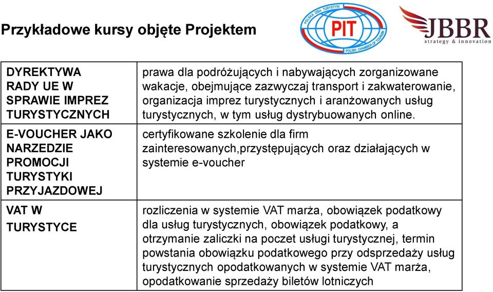 certyfikowane szkolenie dla firm zainteresowanych,przystępujących oraz działających w systemie e-voucher rozliczenia w systemie VAT marża, obowiązek podatkowy dla usług turystycznych, obowiązek