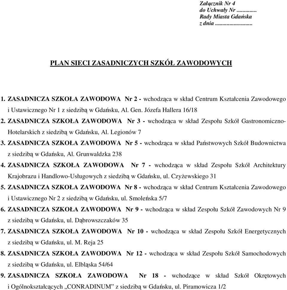 ZASADNICZA SZKOŁA ZAWODOWA Nr 5 - wchodząca w skład Państwowych Szkół Budownictwa z siedzibą w Gdańsku, Al. Grunwaldzka 238 4.