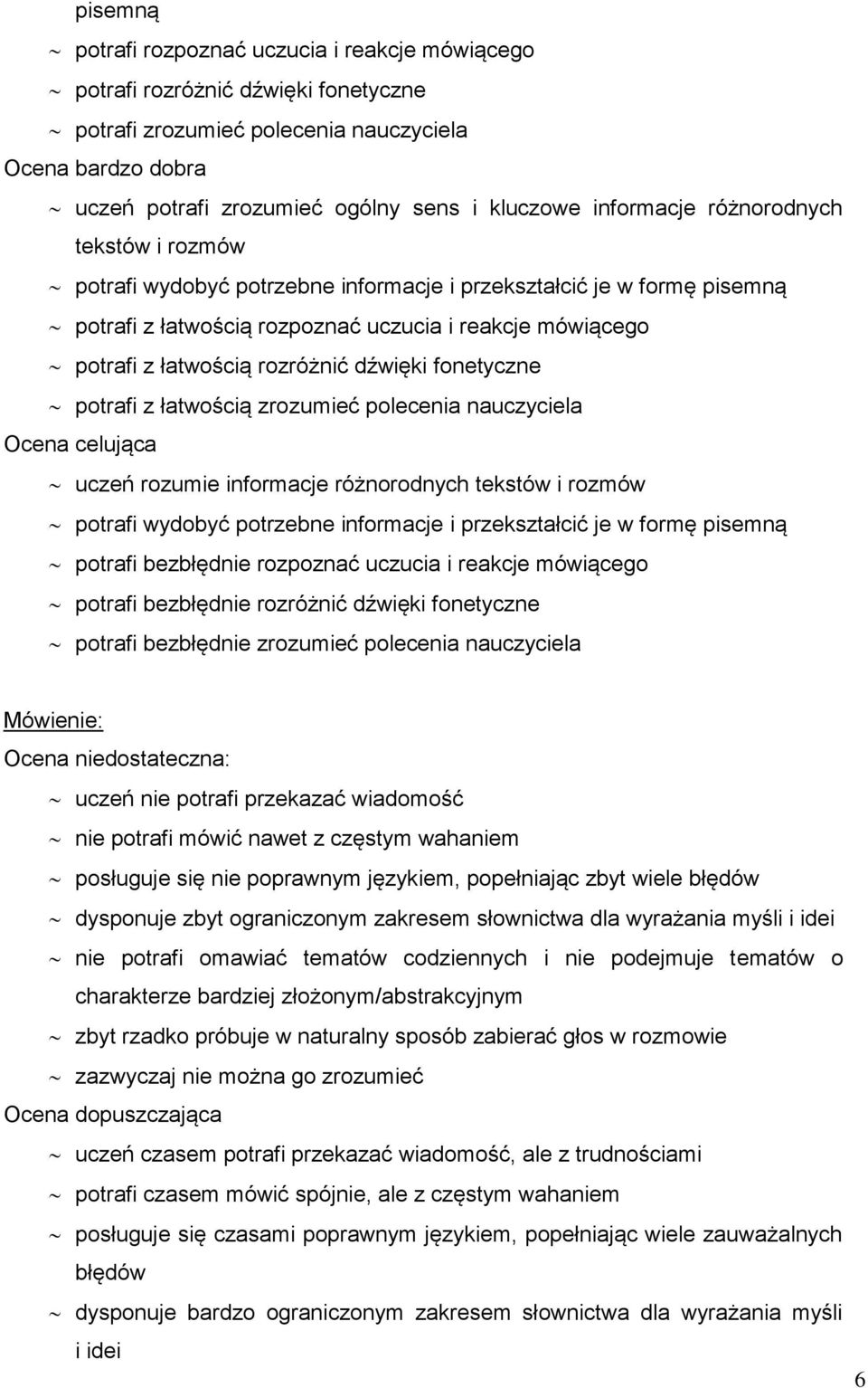 rozróżnić dźwięki fonetyczne potrafi z łatwością zrozumieć polecenia nauczyciela Ocena celująca uczeń rozumie informacje różnorodnych tekstów i rozmów potrafi wydobyć potrzebne informacje i