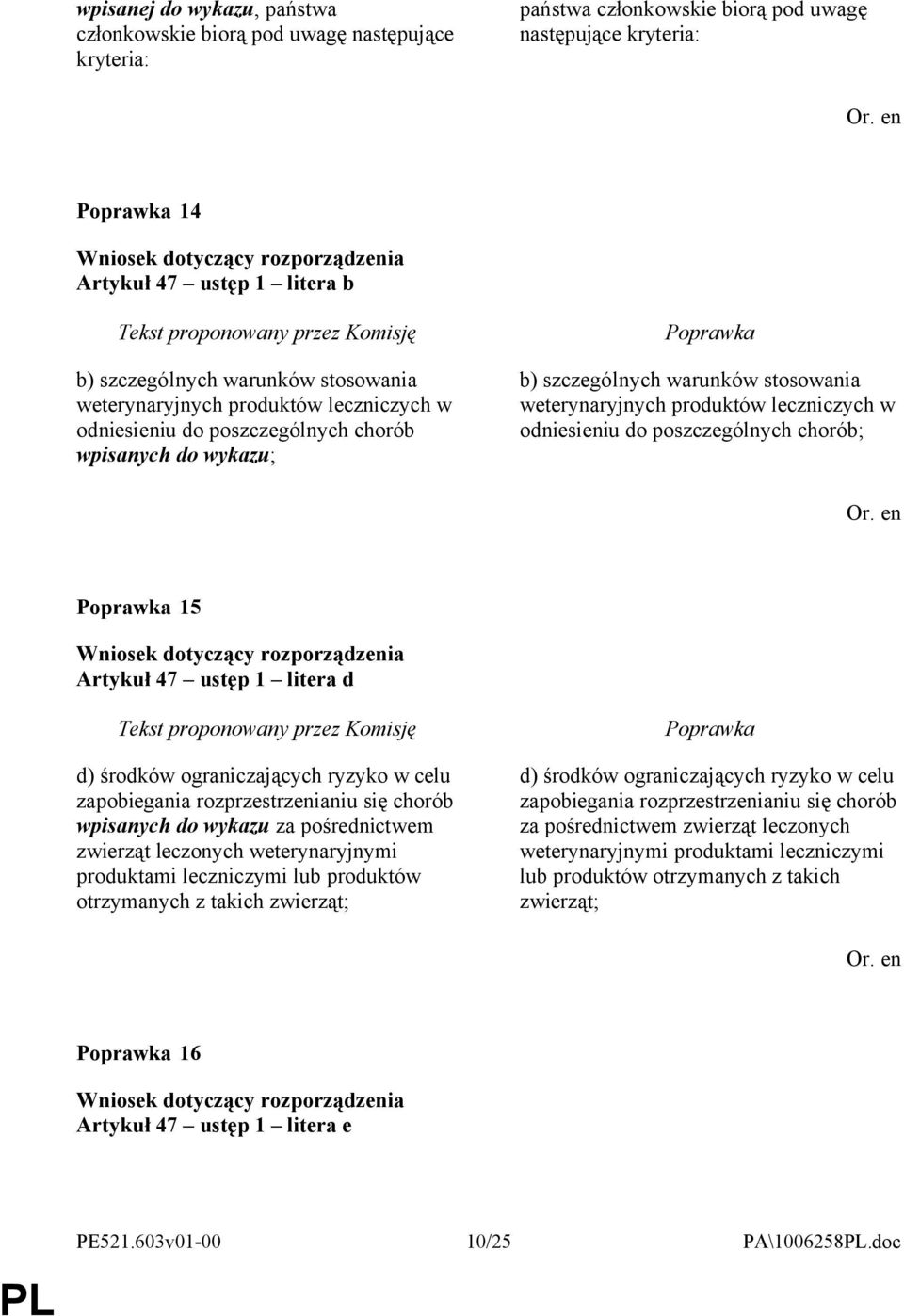 poszczególnych chorób; 15 Artykuł 47 ustęp 1 litera d d) środków ograniczających ryzyko w celu zapobiegania rozprzestrzenianiu się chorób wpisanych do wykazu za pośrednictwem zwierząt leczonych