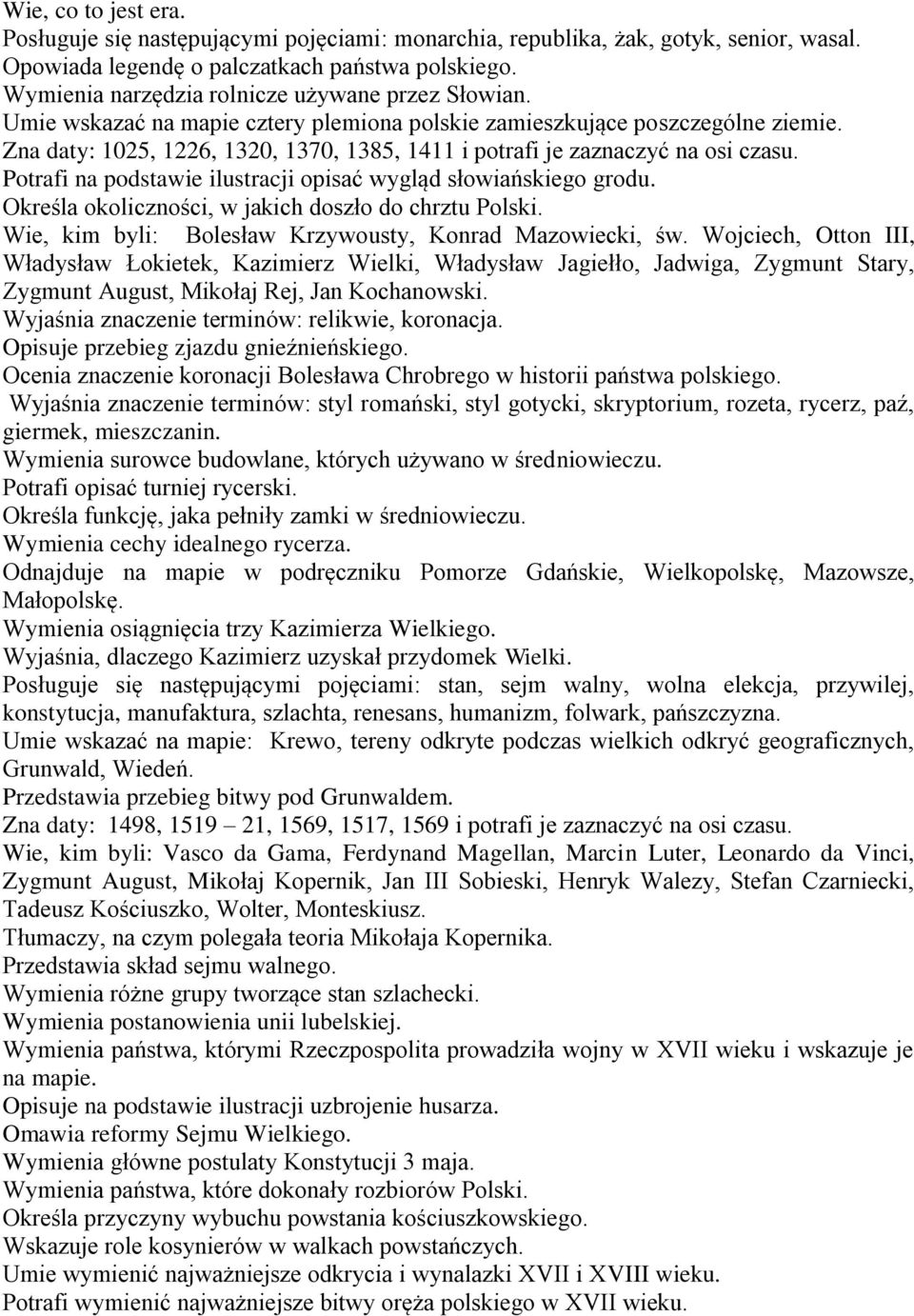 Zna daty: 1025, 1226, 1320, 1370, 1385, 1411 i potrafi je zaznaczyć na osi czasu. Potrafi na podstawie ilustracji opisać wygląd słowiańskiego grodu.