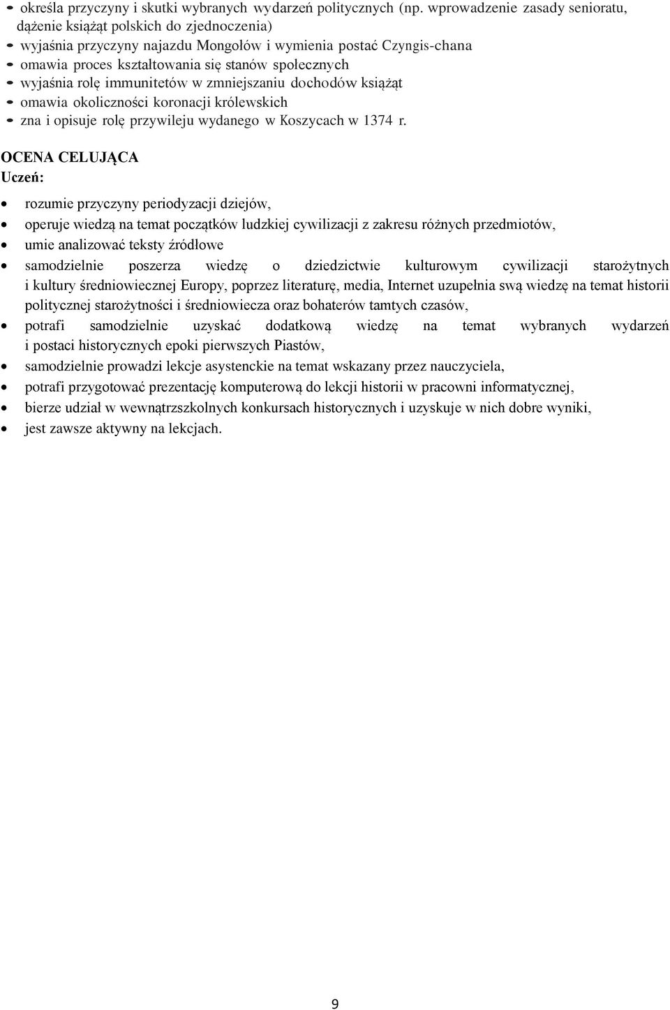 wyjaśnia rolę immunitetów w zmniejszaniu dochodów książąt omawia okoliczności koronacji królewskich zna i opisuje rolę przywileju wydanego w Koszycach w 1374 r.