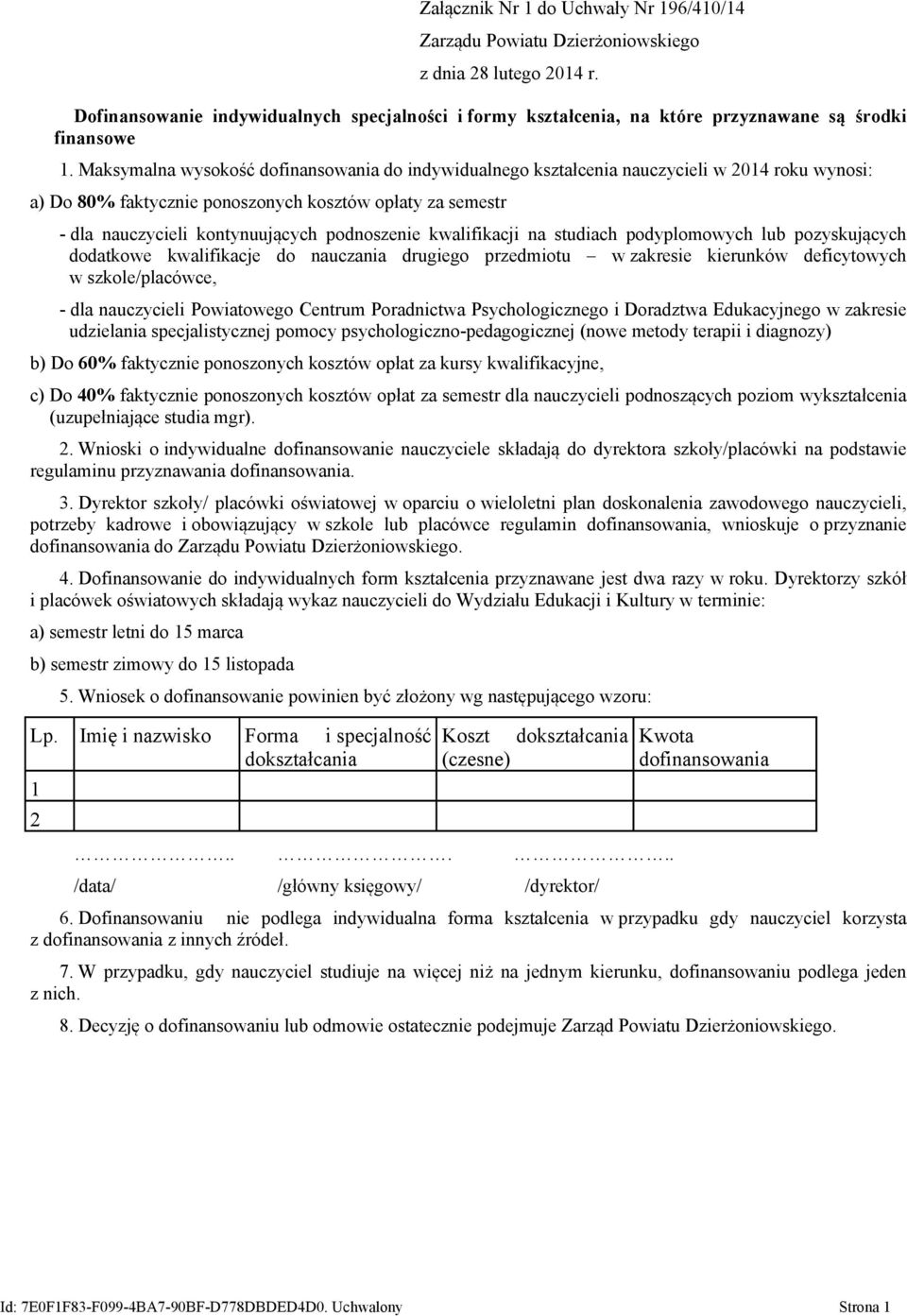 Maksymalna wysokość dofinansowania do indywidualnego kształcenia nauczycieli w 2014 roku wynosi: a) Do 80% faktycznie ponoszonych kosztów opłaty za semestr - dla nauczycieli kontynuujących