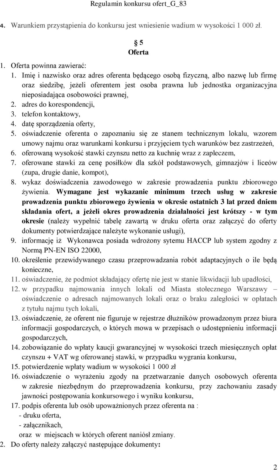 adres do korespondencji, 3. telefon kontaktowy, 4. datę sporządzenia oferty, 5.