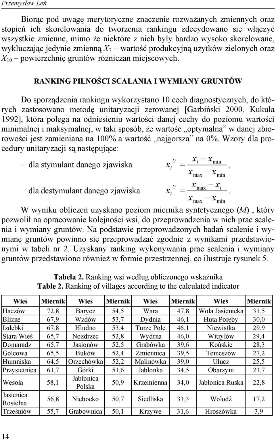 RANKING PILNO CI SCALANIA I WYMIANY GRUNTÓW Do sporz dzenia rankingu wykorzystano 10 cech diagnostycznych, do których zastosowano metod unitaryzacji zerowanej [Garbi ski 2000, Kukula 1992], która