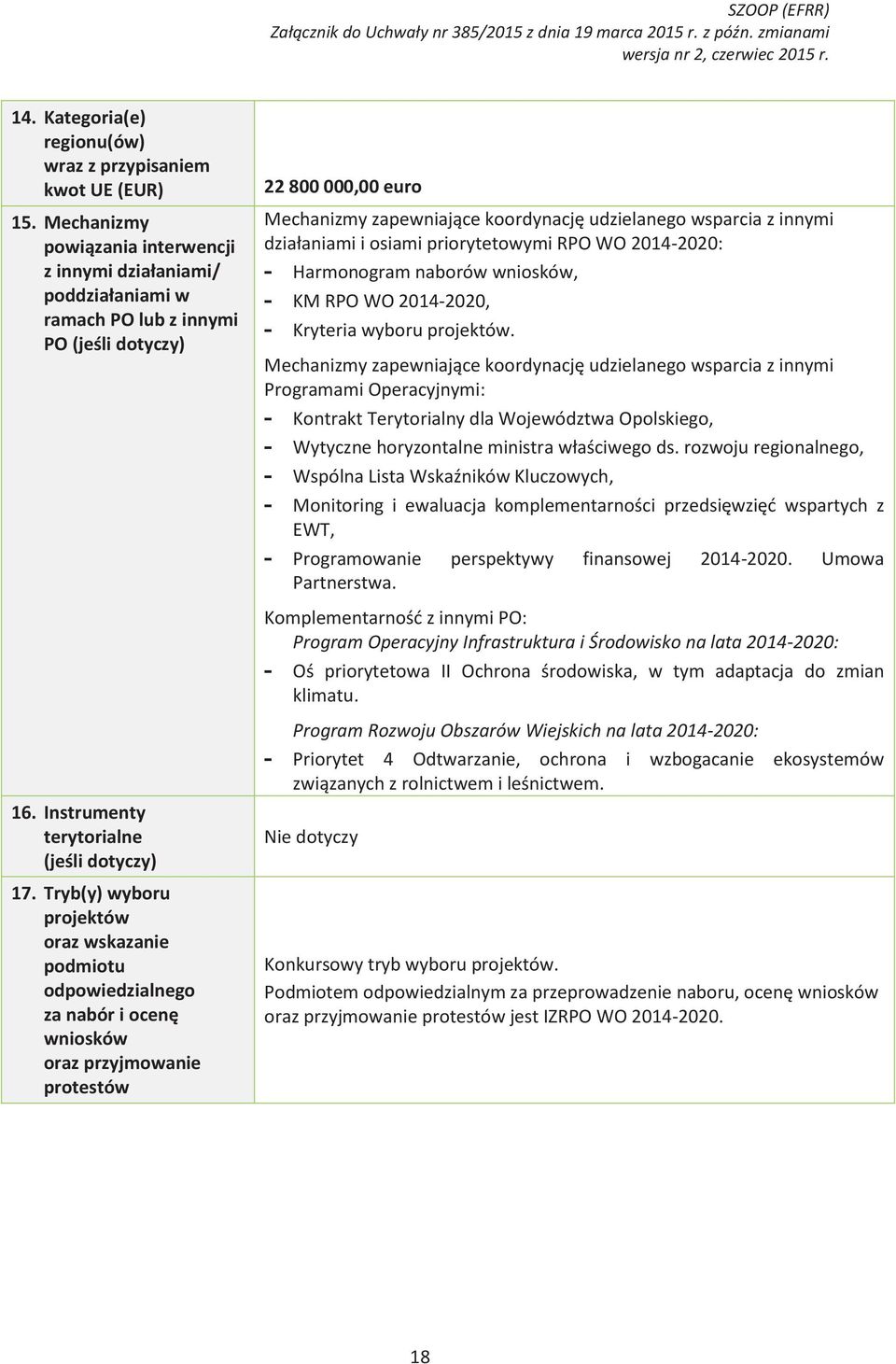 Tryb(y) wyboru projektów oraz wskazanie podmiotu odpowiedzialnego za nabór i ocenę wniosków oraz przyjmowanie protestów 22 800 000,00 euro Mechanizmy zapewniające koordynację udzielanego wsparcia z