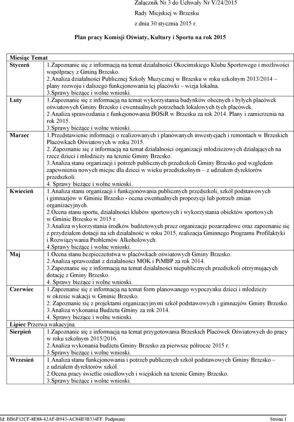 Analiza działalności Publicznej Szkoły Muzycznej w Brzesku w roku szkolnym 2013/2014 plany rozwoju i dalszego funkcjonowania tej placówki wizja lokalna. 3.Sprawy bieżące i wolne wnioski. Luty 1.