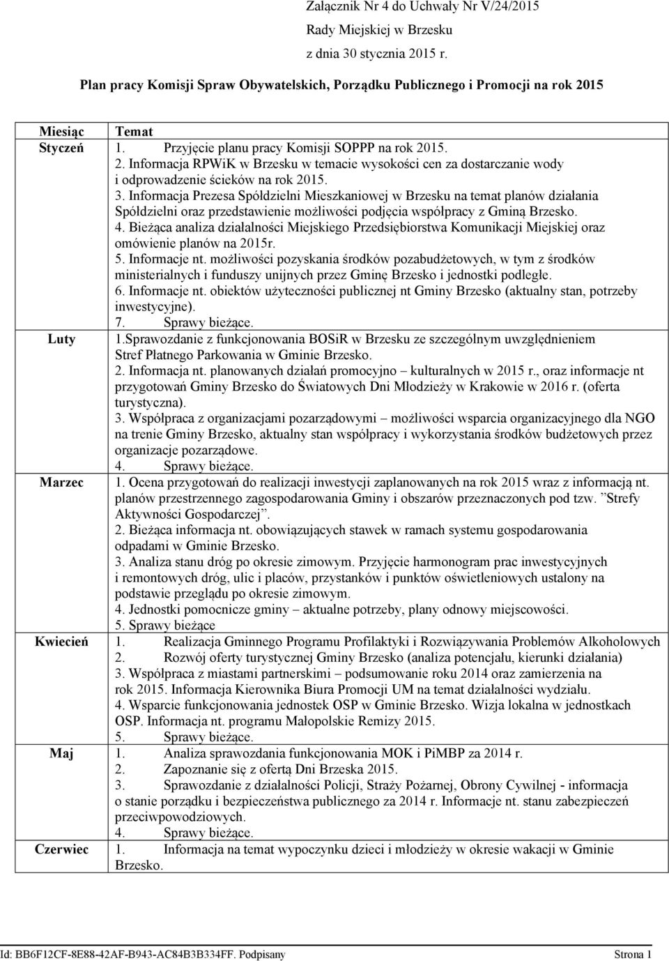 Informacja Prezesa Spółdzielni Mieszkaniowej w Brzesku na temat planów działania Spółdzielni oraz przedstawienie możliwości podjęcia współpracy z Gminą Brzesko. 4.