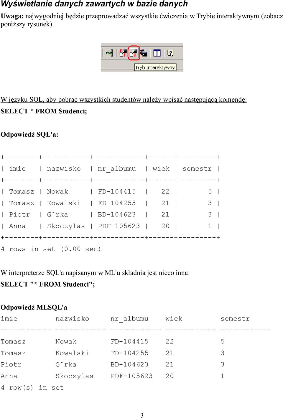 +--------+-----------+------------+------+---------+ Tomasz Nowak FD-104415 22 5 Tomasz Kowalski FD-104255 21 3 Piotr Gˇrka BD-104623 21 3 Anna Skoczylas PDF-105623 20 1