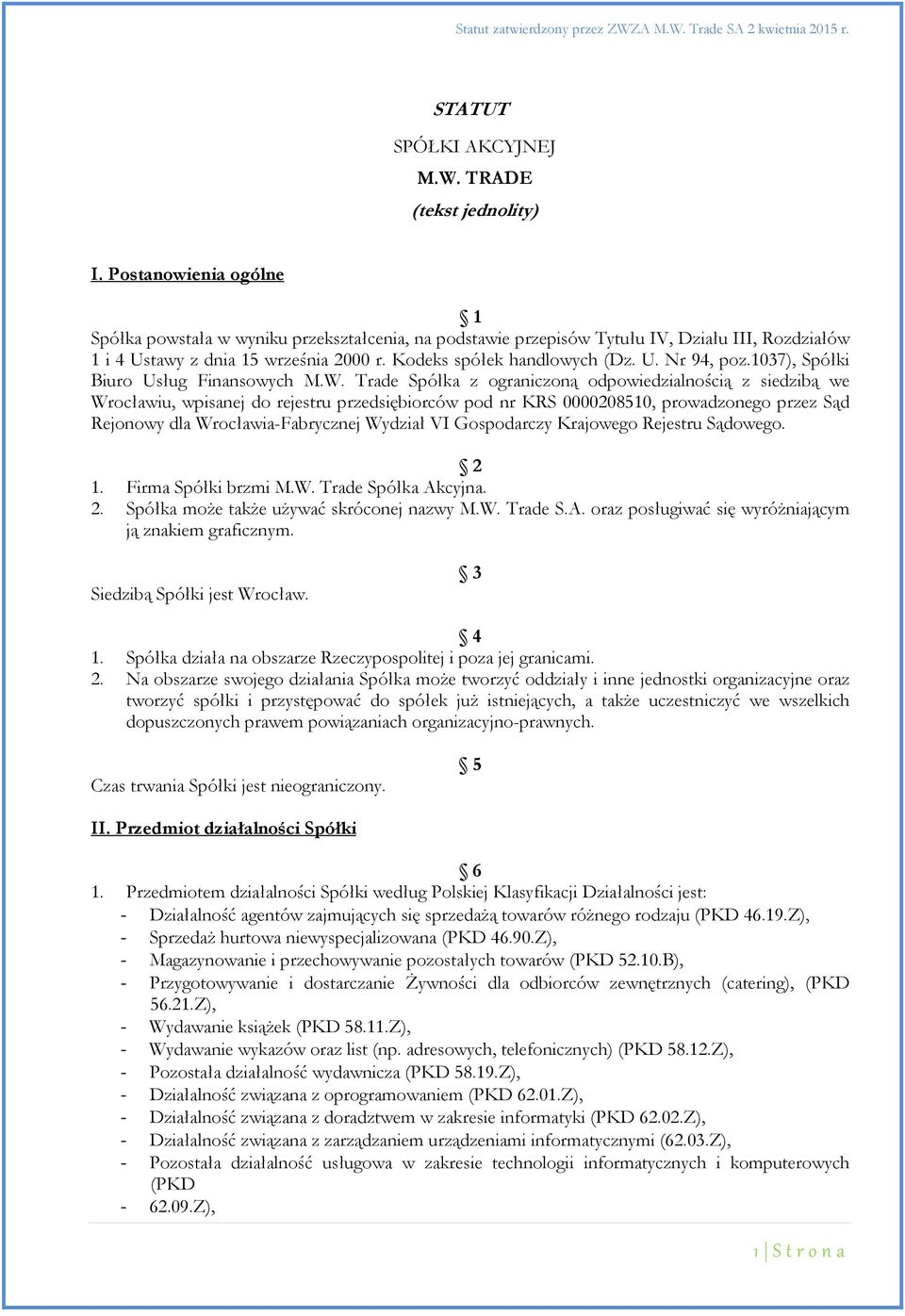 1037), Spółki Biuro Usług Finansowych M.W.