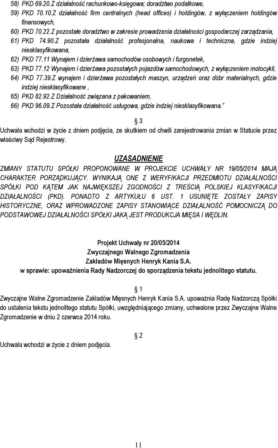 Z pozostała działalność profesjonalna, naukowa i techniczna, gdzie indziej niesklasyfikowana, 62) PKD 77.11 Wynajem i dzierżawa samochodów osobowych i furgonetek, 63) PKD 77.