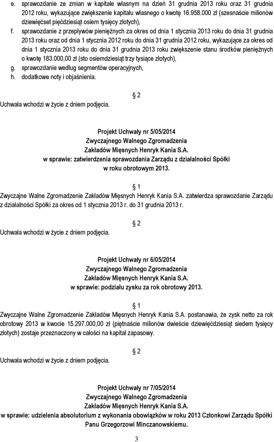 sprawozdanie z przepływów pieniężnych za okres od dnia 1 stycznia 2013 roku do dnia 31 grudnia 2013 roku oraz od dnia 1 stycznia 2012 roku do dnia 31 grudnia 2012 roku, wykazujące za okres od dnia 1