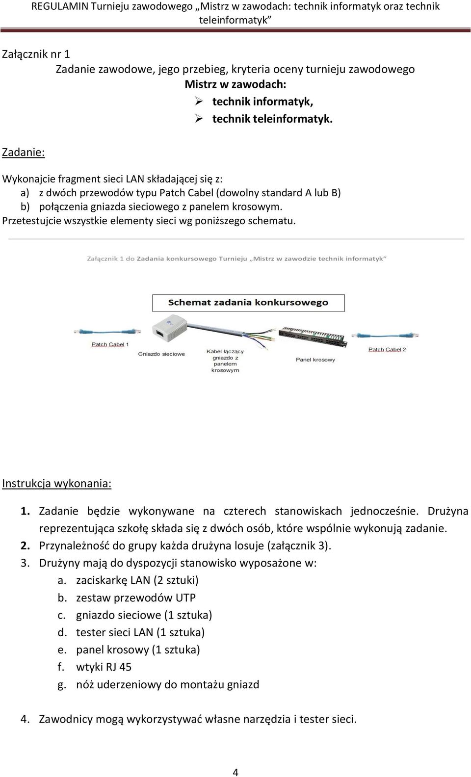 Przetestujcie wszystkie elementy sieci wg poniższego schematu. Instrukcja wykonania: 1. Zadanie będzie wykonywane na czterech stanowiskach jednocześnie.