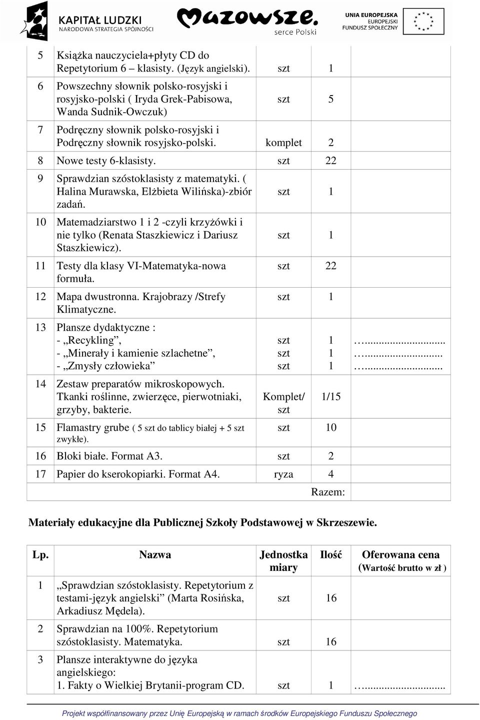 komplet 2 8 Nowe testy 6-klasisty. 22 9 Sprawdzian szóstoklasisty z matematyki. ( Halina Murawska, Elżbieta Wilińska)-zbiór zadań.