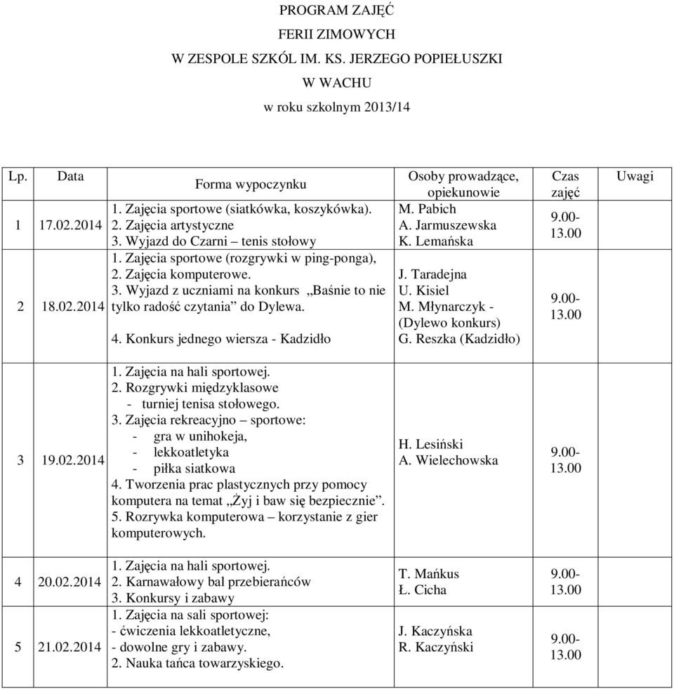 4. Konkurs jednego wiersza - Kadzid o Osoby prowadz ce, opiekunowie M. Pabich A. Jarmuszewska K. Lema ska J. Taradejna U. Kisiel M. M ynarczyk - (Dylewo konkurs) G.