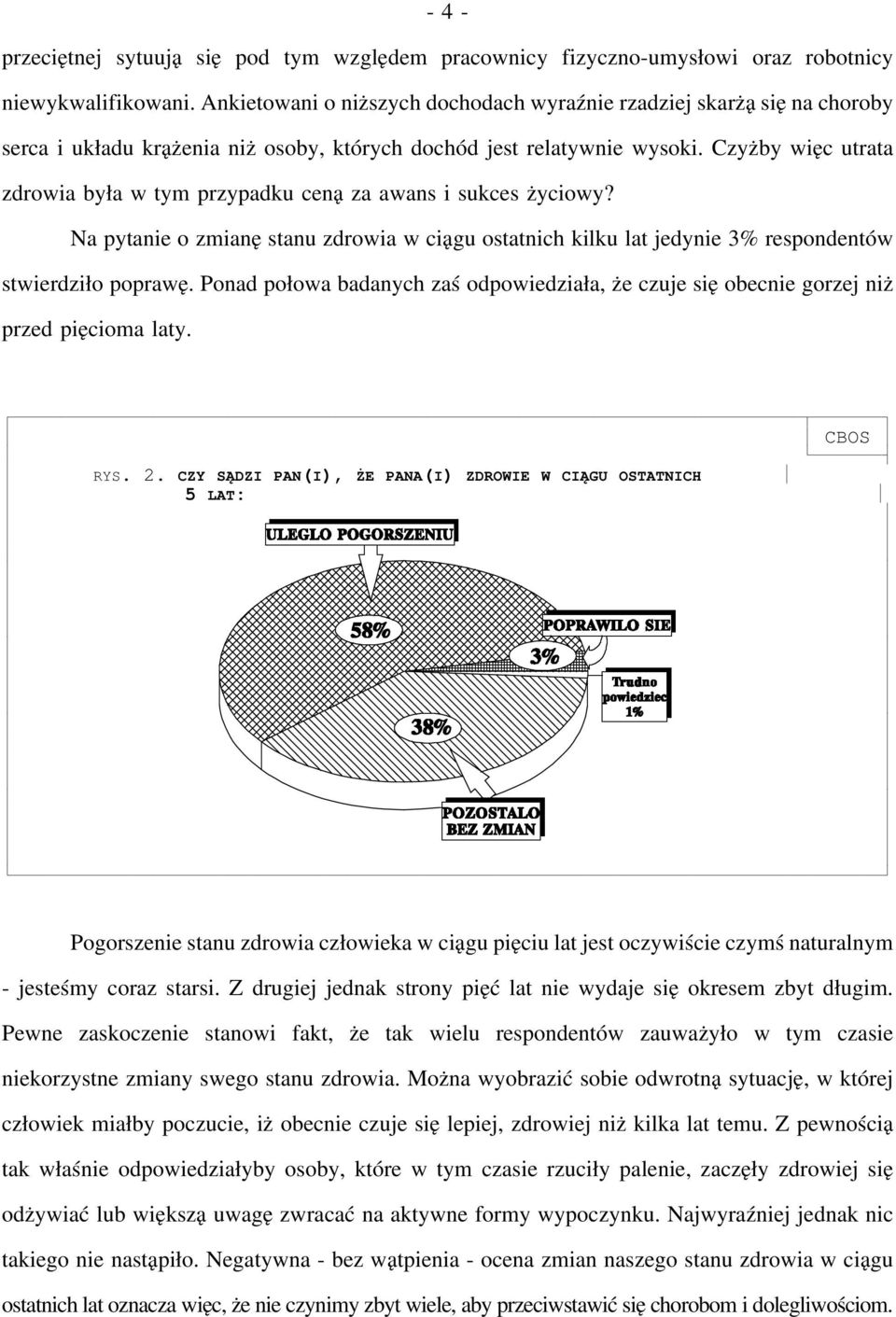 Czyżby więc utrata zdrowia była w tym przypadku ceną za awans i sukces życiowy? Na pytanie o zmianę stanu zdrowia w ciągu ostatnich kilku lat jedynie 3% respondentów stwierdziło poprawę.
