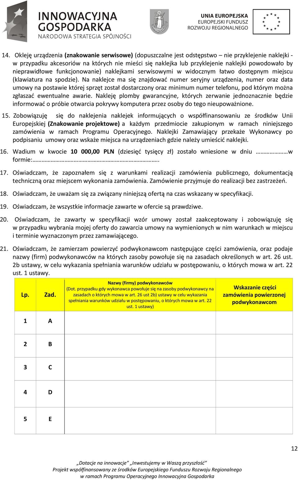 Na naklejce ma się znajdować numer seryjny urządzenia, numer oraz data umowy na postawie której sprzęt został dostarczony oraz minimum numer telefonu, pod którym można zgłaszać ewentualne awarie.