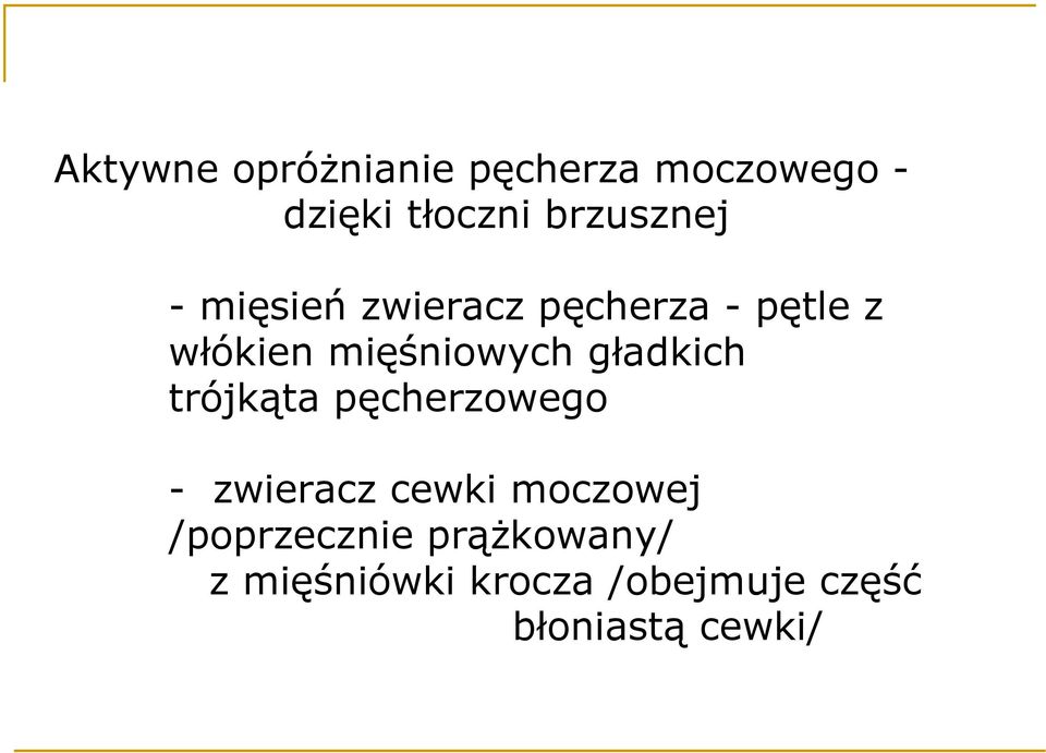 mięśniowych gładkich trójkąta pęcherzowego - zwieracz cewki