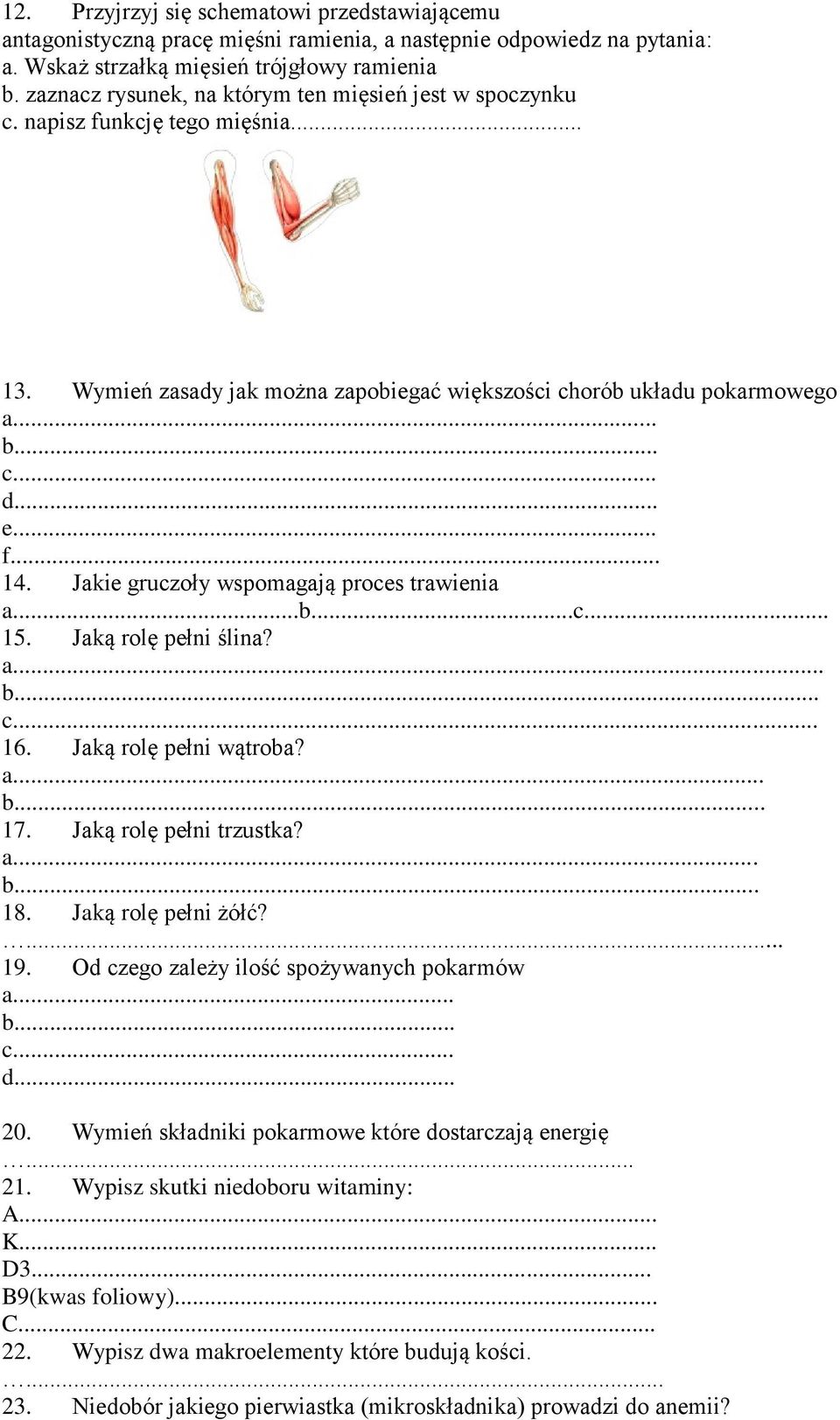 Jakie gruczoły wspomagają proces trawienia a...b...c... 15. Jaką rolę pełni ślina? a... b... c... 16. Jaką rolę pełni wątroba? a... b... 17. Jaką rolę pełni trzustka? a... b... 18.