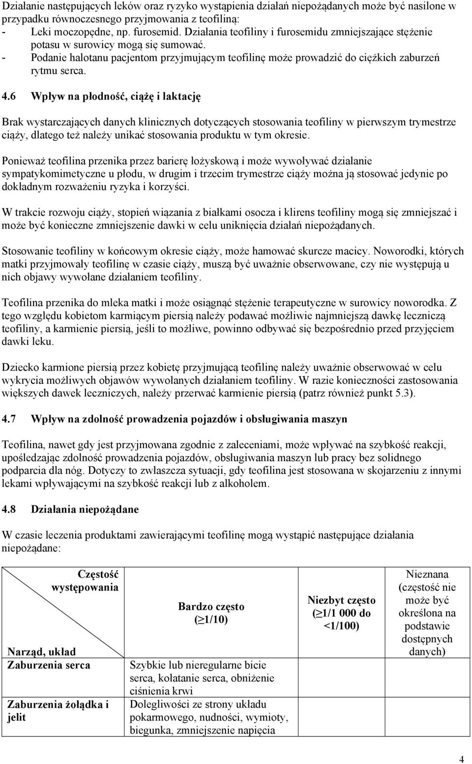 6 Wpływ na płodność, ciążę i laktację Brak wystarczających danych klinicznych dotyczących stosowania teofiliny w pierwszym trymestrze ciąży, dlatego też należy unikać stosowania produktu w tym