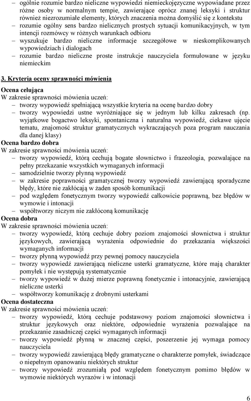 informacje szczegółowe w nieskomplikowanych wypowiedziach i dialogach rozumie bardzo nieliczne proste instrukcje nauczyciela formułowane w języku niemieckim 3.