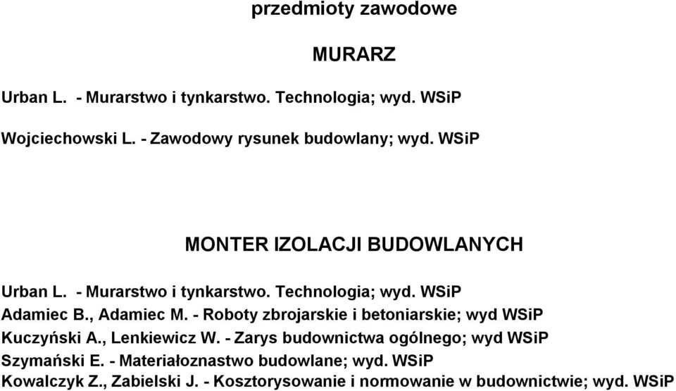 WSiP Adamiec B., Adamiec M. - Roboty zbrojarskie i betoniarskie; wyd WSiP Kuczyński A., Lenkiewicz W.