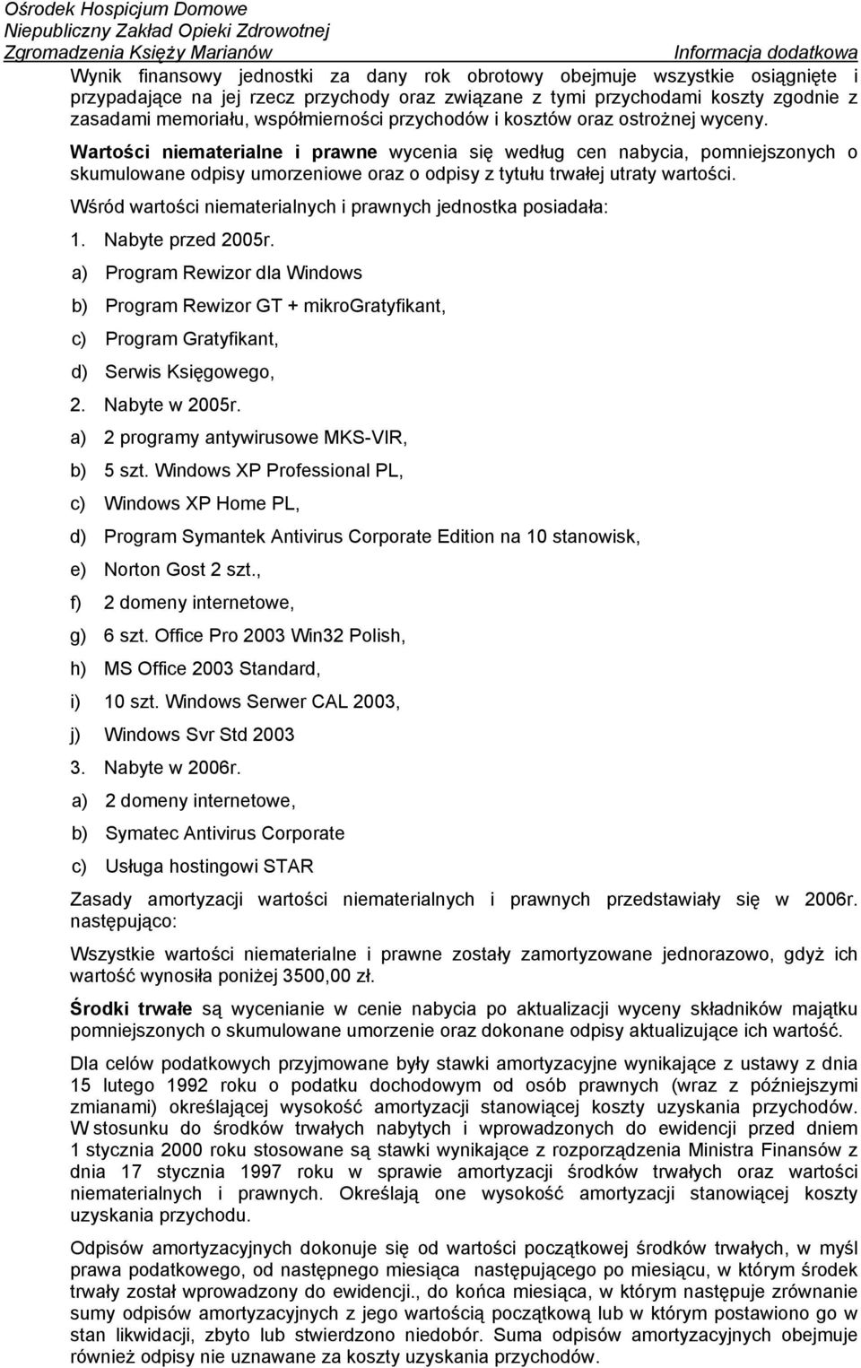 Wartości niematerialne i prawne wycenia się według cen nabycia, pomniejszonych o skumulowane odpisy umorzeniowe oraz o odpisy z tytułu trwałej utraty wartości.