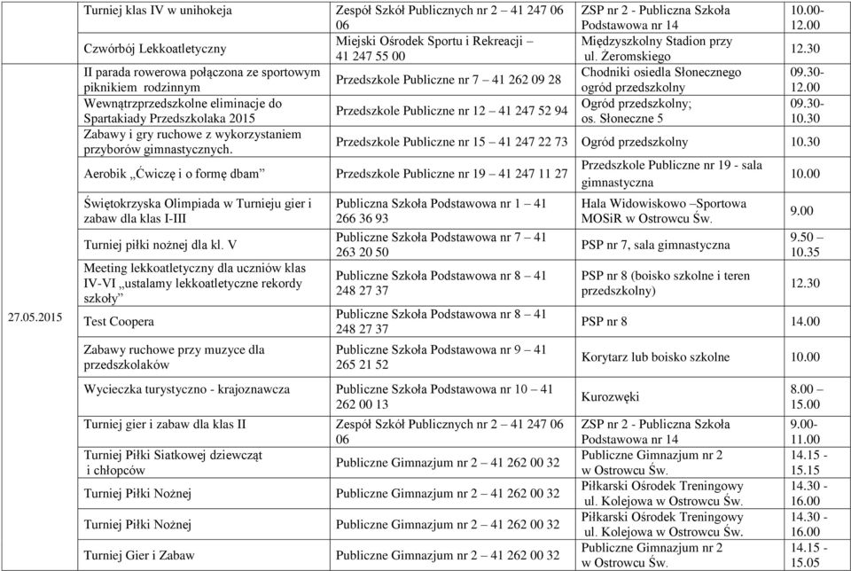 piknikiem rodzinnym ogród przedszkolny Wewnątrzprzedszkolne eliminacje do Spartakiady Przedszkolaka 2015 Zabawy i gry ruchowe z wykorzystaniem przyborów gimnastycznych.