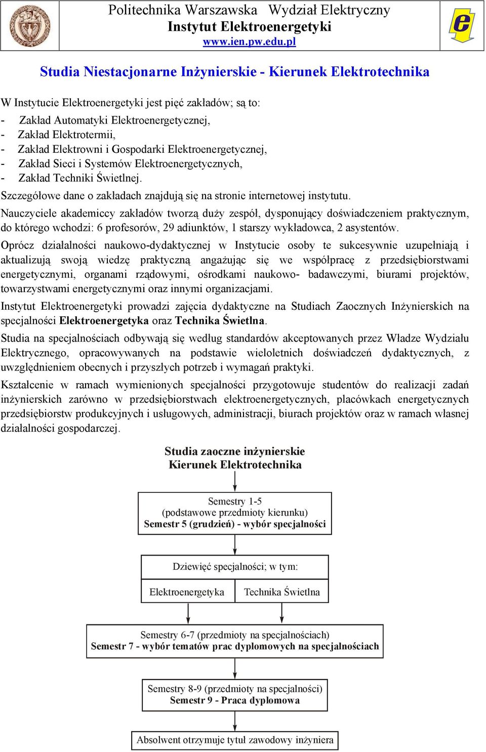 Elektrowni i Gospodarki Elektroenergetycznej, - Zakład Sieci i Systemów Elektroenergetycznych, - Zakład Techniki Świetlnej. Szczegółowe dane o zakładach znajdują się na stronie internetowej instytutu.