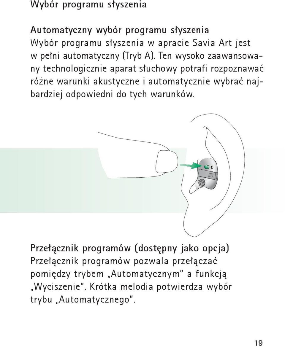 Ten wysoko zaawansowany technologicznie aparat słuchowy potrafi rozpoznawać różne warunki akustyczne i automatycznie wybrać