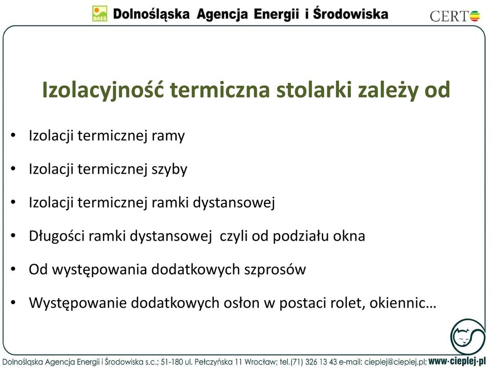 Długości ramki dystansowej czyli od podziału okna Od występowania