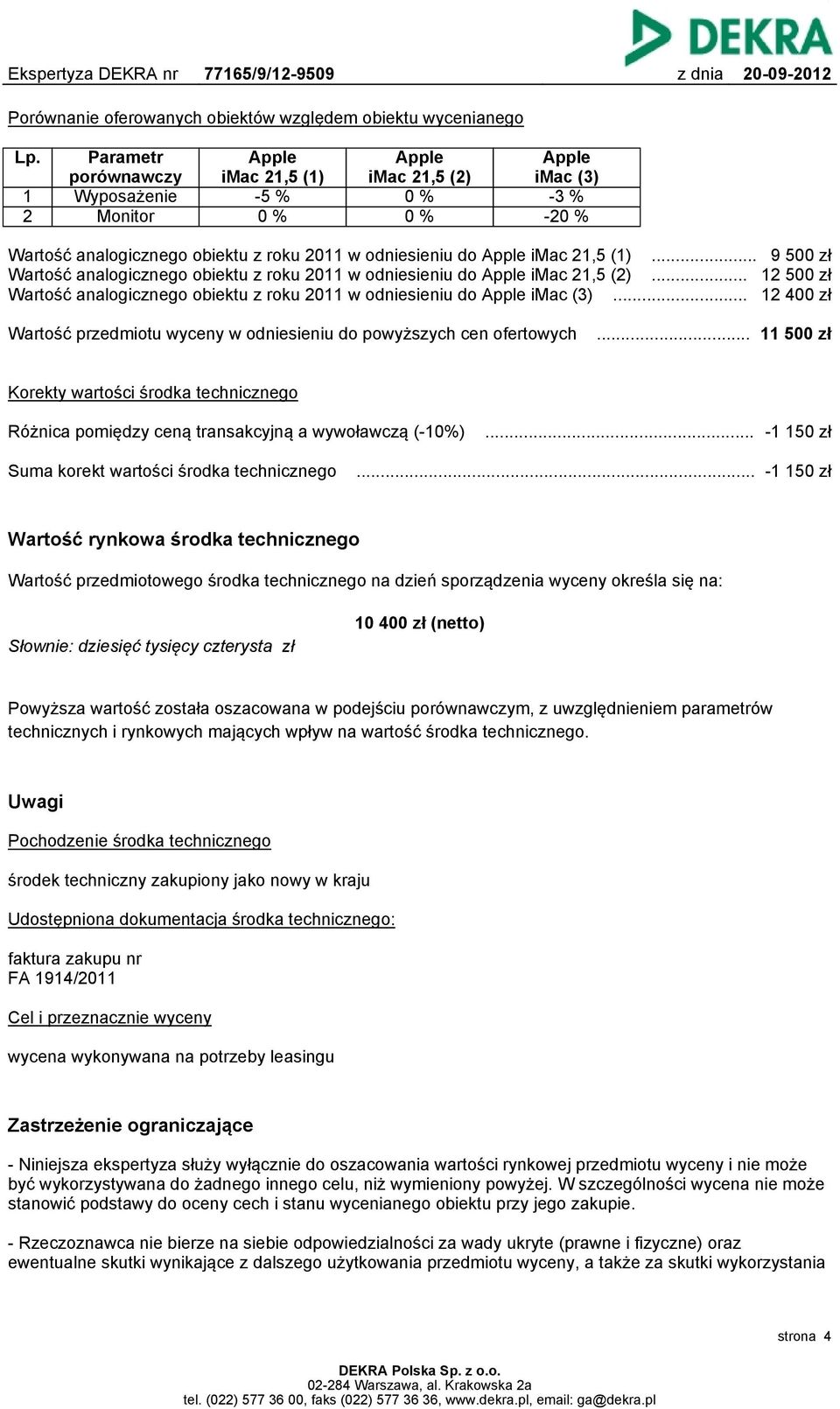 .. 9 500 zł Wartość analogicznego obiektu z roku 2011 w odniesieniu do imac 21,5 (2)... 12 500 zł Wartość analogicznego obiektu z roku 2011 w odniesieniu do imac (3).