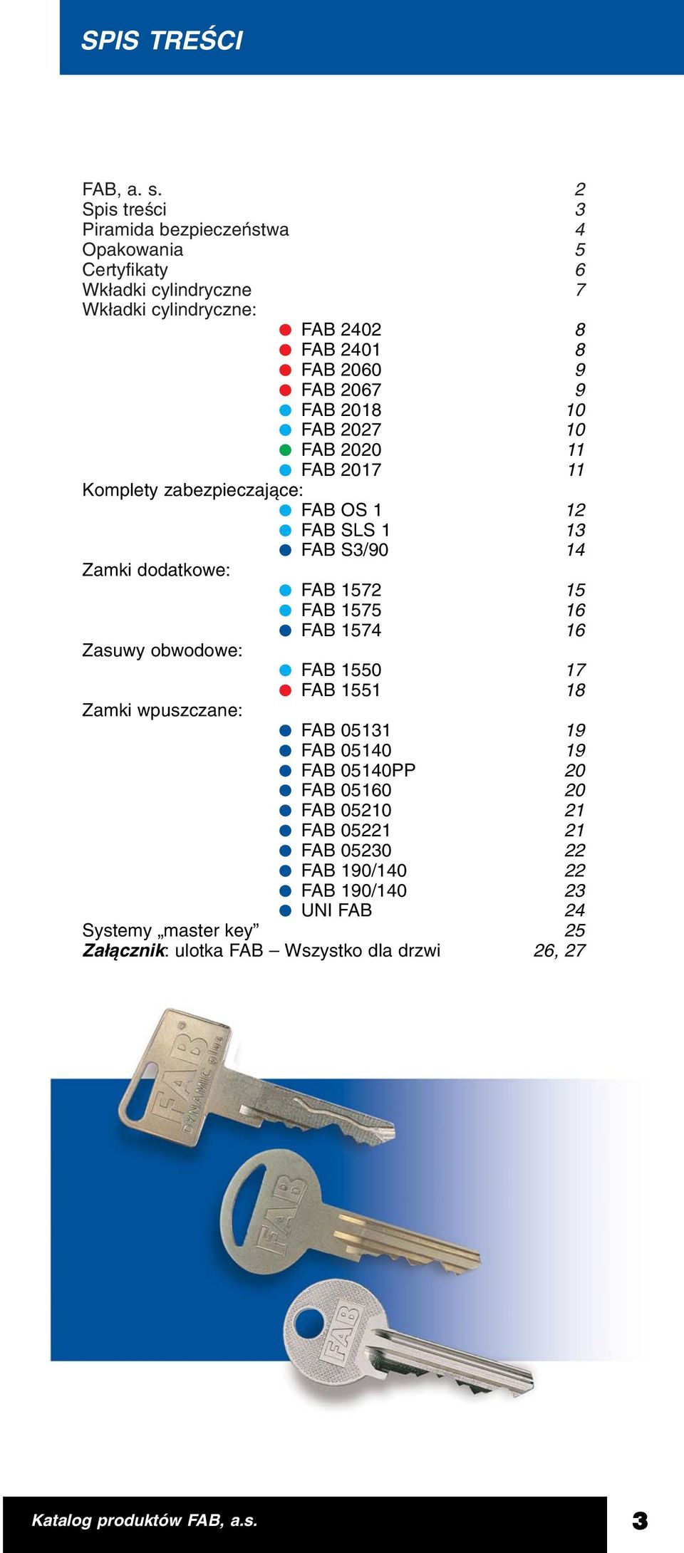 2067 9 FAB 2018 10 FAB 2027 10 FAB 2020 11 FAB 2017 11 Komplety zabezpieczaj¹ce: FAB OS 1 12 FAB SLS 1 13 FAB S3/90 14 Zamki dodatkowe: FAB 1572 15 FAB