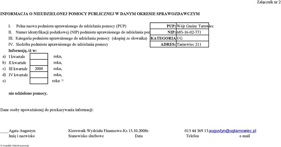 Numer identyfikacji podatkowej (NIP) podmiotu uprawnionego do udzielania pomocy III. Kategoria podmiotu uprawnionego do udzielania pomocy (skopiuj ze słownika) IV.