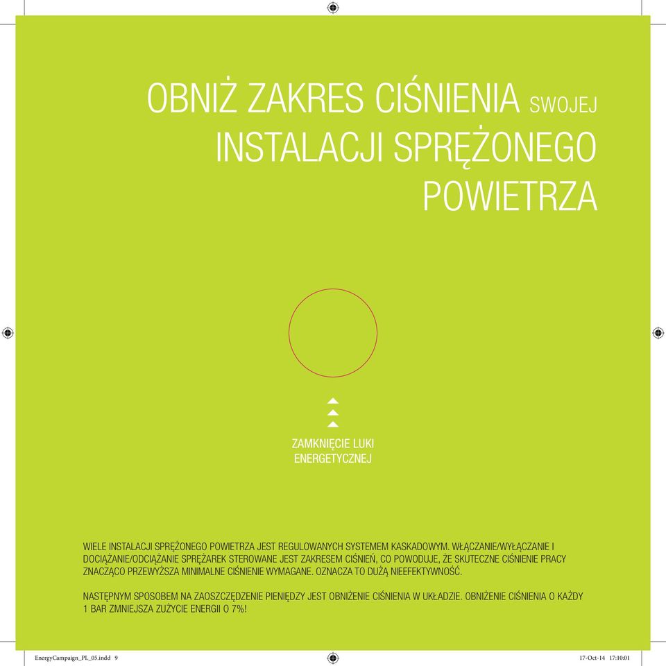 WŁĄCZANIE/WYŁĄCZANIE I DOCIĄŻANIE/ODCIĄŻANIE SPRĘŻAREK STEROWANE JEST ZAKRESEM CIŚNIEŃ, CO POWODUJE, ŻE SKUTECZNE CIŚNIENIE PRACY ZNACZĄCO